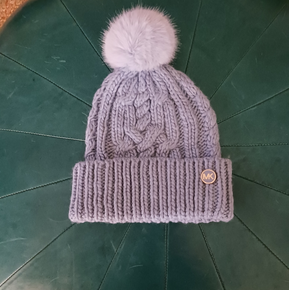 Michael Kors Pale Blue Knit Beanie with Pom